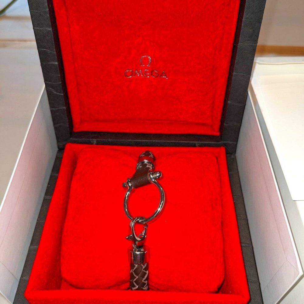 Omega Sailing Men's Brown Leather Braided Bracelet with Box
